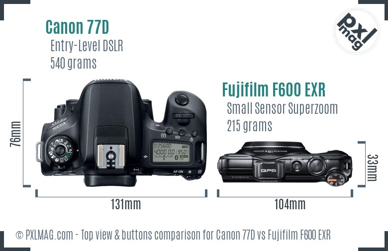 Canon 77D vs Fujifilm F600 EXR top view buttons comparison