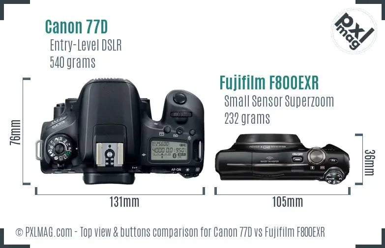 Canon 77D vs Fujifilm F800EXR top view buttons comparison