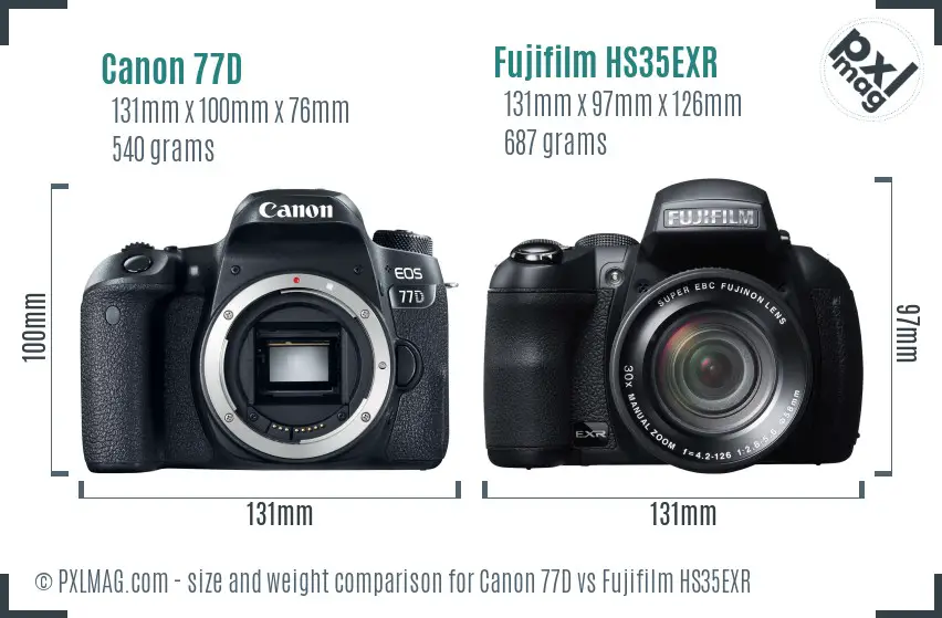 Canon 77D vs Fujifilm HS35EXR size comparison