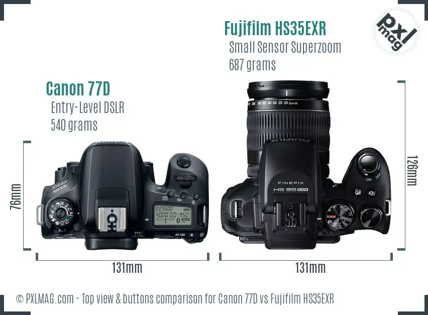 Canon 77D vs Fujifilm HS35EXR top view buttons comparison