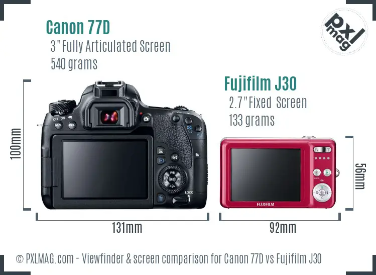 Canon 77D vs Fujifilm J30 Screen and Viewfinder comparison