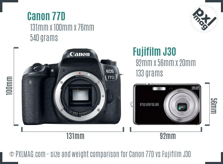 Canon 77D vs Fujifilm J30 size comparison