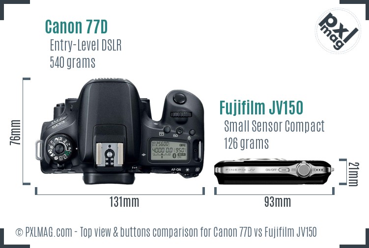 Canon 77D vs Fujifilm JV150 top view buttons comparison