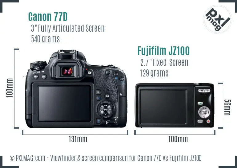 Canon 77D vs Fujifilm JZ100 Screen and Viewfinder comparison