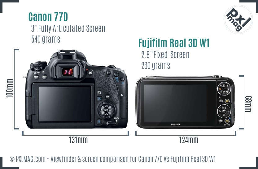 Canon 77D vs Fujifilm Real 3D W1 Screen and Viewfinder comparison
