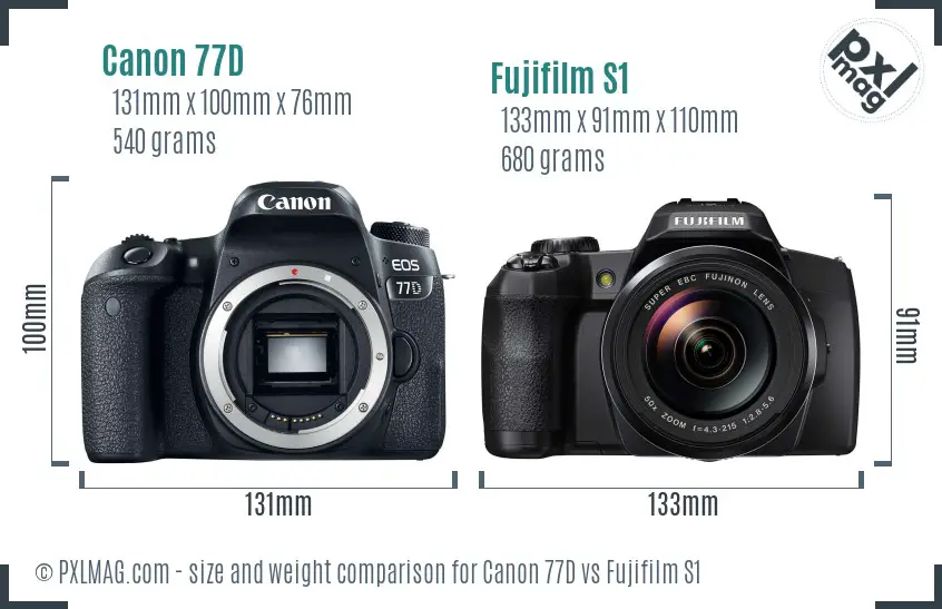Canon 77D vs Fujifilm S1 size comparison