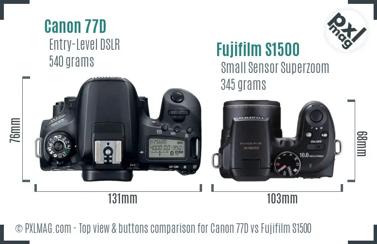 Canon 77D vs Fujifilm S1500 top view buttons comparison