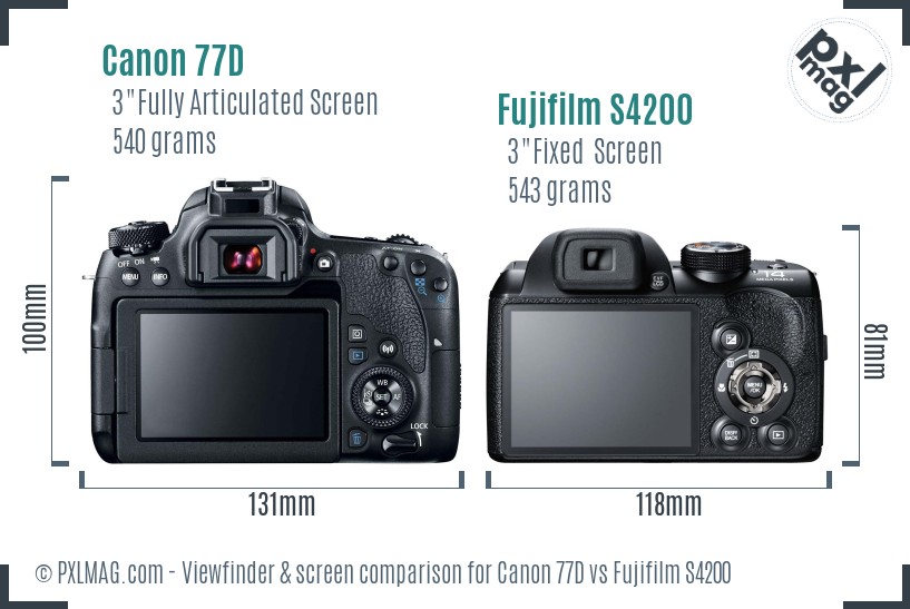 Canon 77D vs Fujifilm S4200 Screen and Viewfinder comparison