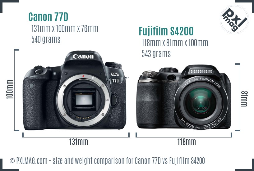 Canon 77D vs Fujifilm S4200 size comparison Canon 77D vs Fujifilm S4200 size comparison