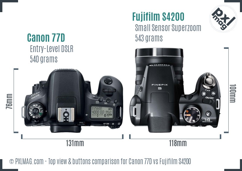 Canon 77D vs Fujifilm S4200 top view buttons comparison