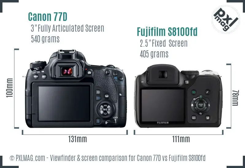 Canon 77D vs Fujifilm S8100fd Screen and Viewfinder comparison