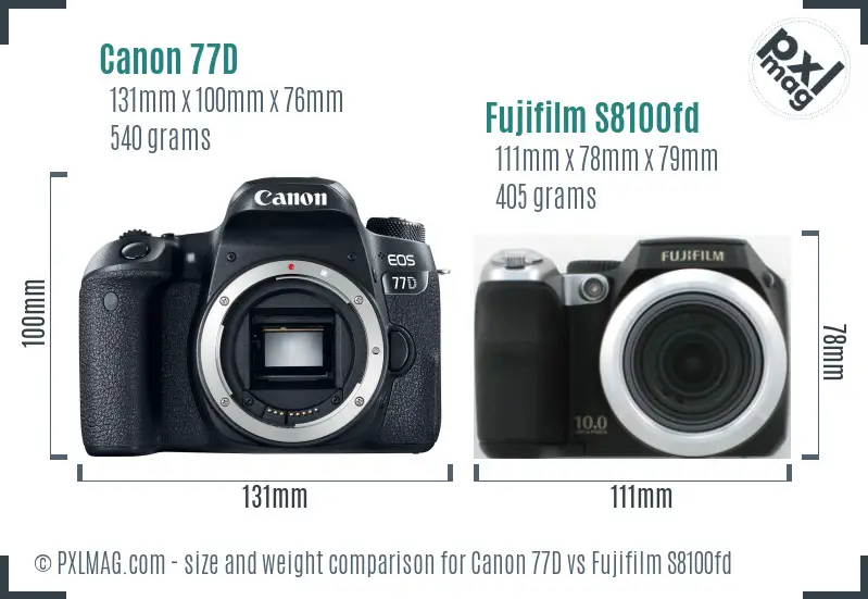Canon 77D vs Fujifilm S8100fd size comparison