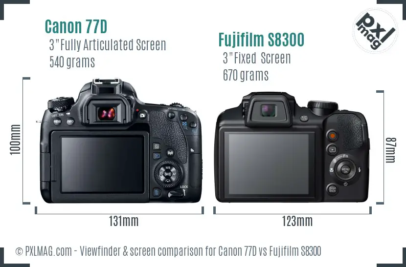 Canon 77D vs Fujifilm S8300 Screen and Viewfinder comparison