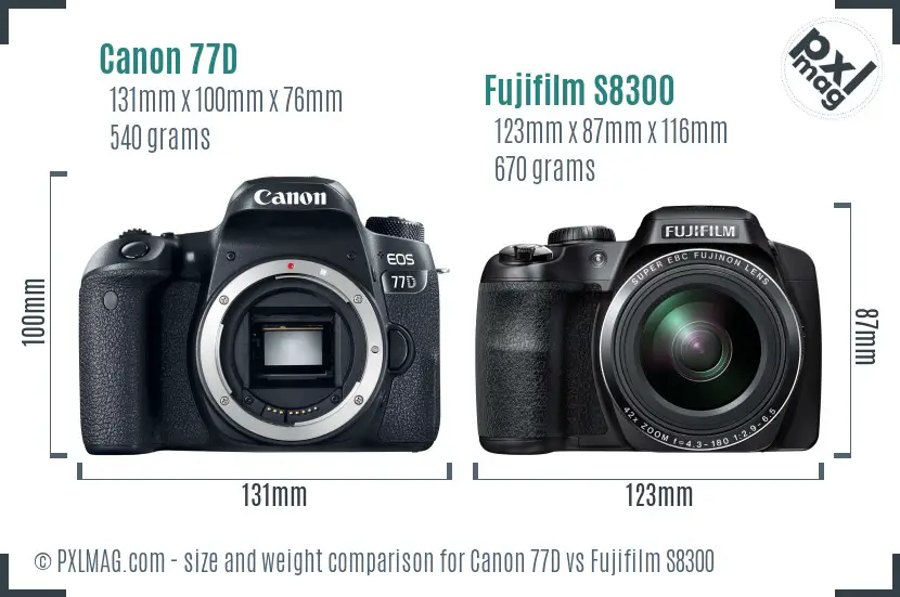 Canon 77D vs Fujifilm S8300 size comparison Canon 77D vs Fujifilm S8300 size comparison