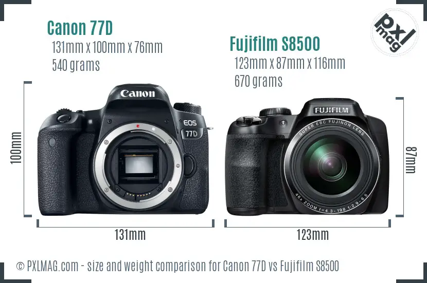Canon 77D vs Fujifilm S8500 size comparison