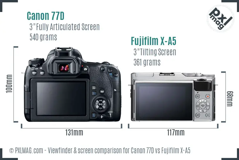 Canon 77D vs Fujifilm X-A5 Screen and Viewfinder comparison
