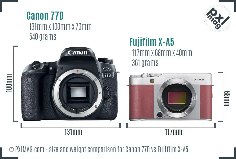 Canon 77D vs Fujifilm X-A5 size comparison