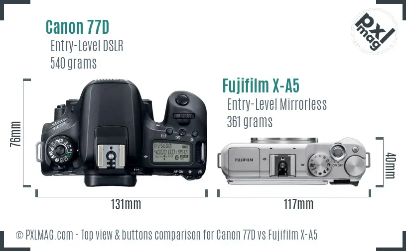 Canon 77D vs Fujifilm X-A5 top view buttons comparison