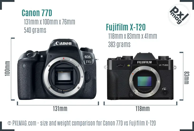 Canon 77D vs Fujifilm X-T20 size comparison