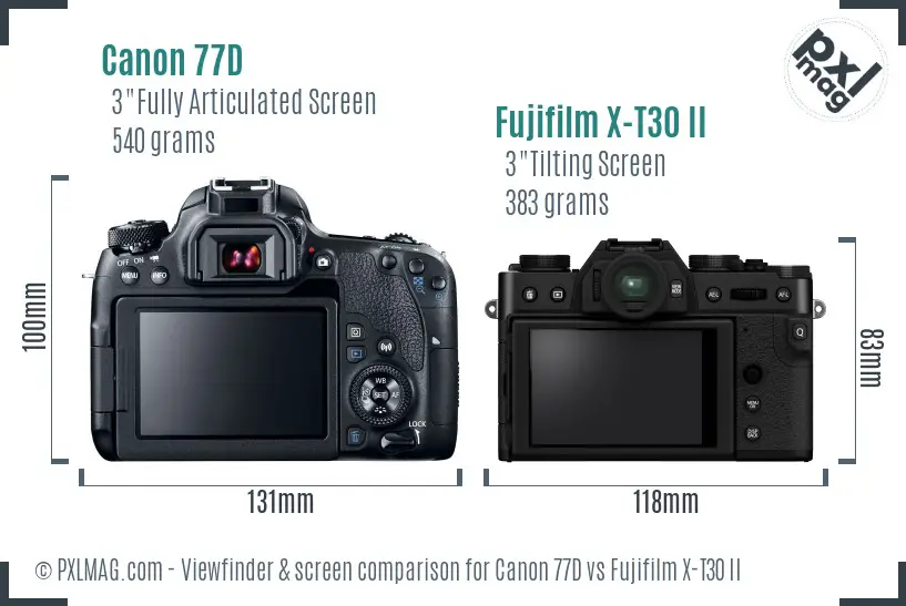 Canon 77D vs Fujifilm X-T30 II Screen and Viewfinder comparison