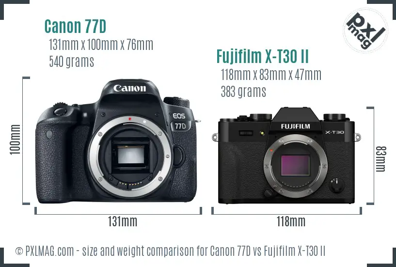 Canon 77D vs Fujifilm X-T30 II size comparison