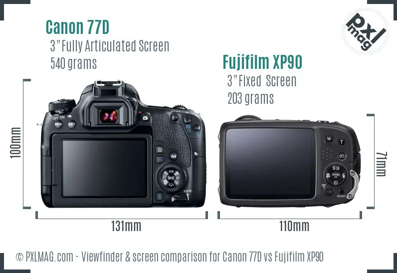 Canon 77D vs Fujifilm XP90 Screen and Viewfinder comparison