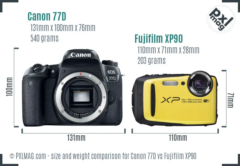 Canon 77D vs Fujifilm XP90 size comparison
