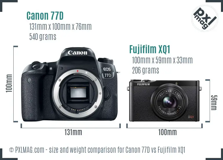 Canon 77D vs Fujifilm XQ1 size comparison