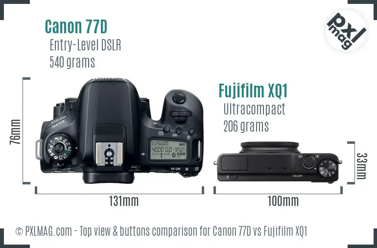 Canon 77D vs Fujifilm XQ1 top view buttons comparison