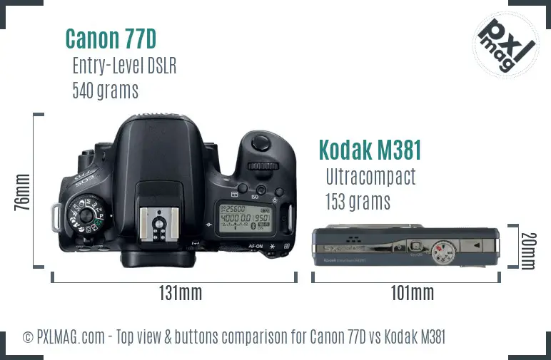 Canon 77D vs Kodak M381 top view buttons comparison
