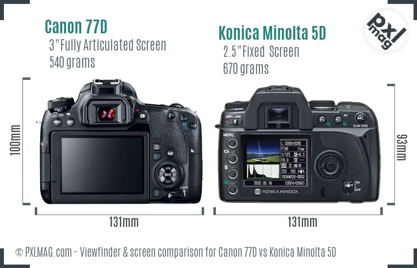 Canon 77D vs Konica Minolta 5D Screen and Viewfinder comparison