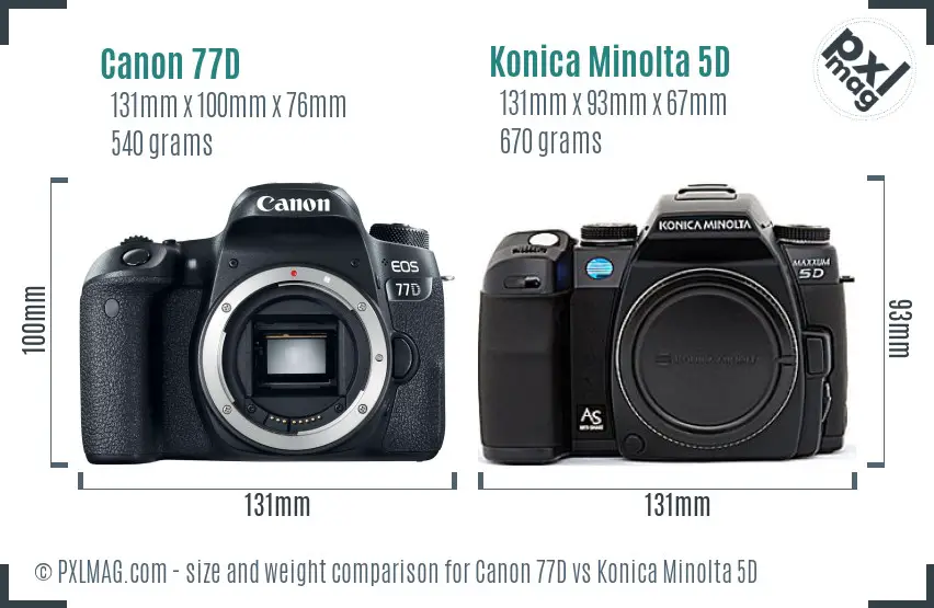 Canon 77D vs Konica Minolta 5D size comparison