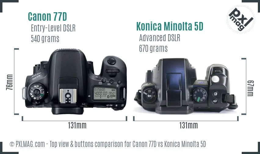 Canon 77D vs Konica Minolta 5D top view buttons comparison