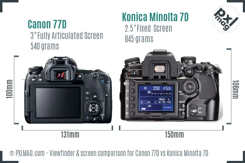 Canon 77D vs Konica Minolta 7D Screen and Viewfinder comparison Canon 77D vs Konica Minolta 7D Screen and Viewfinder comparison