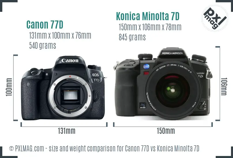 Canon 77D vs Konica Minolta 7D size comparison Canon 77D vs Konica Minolta 7D size comparison