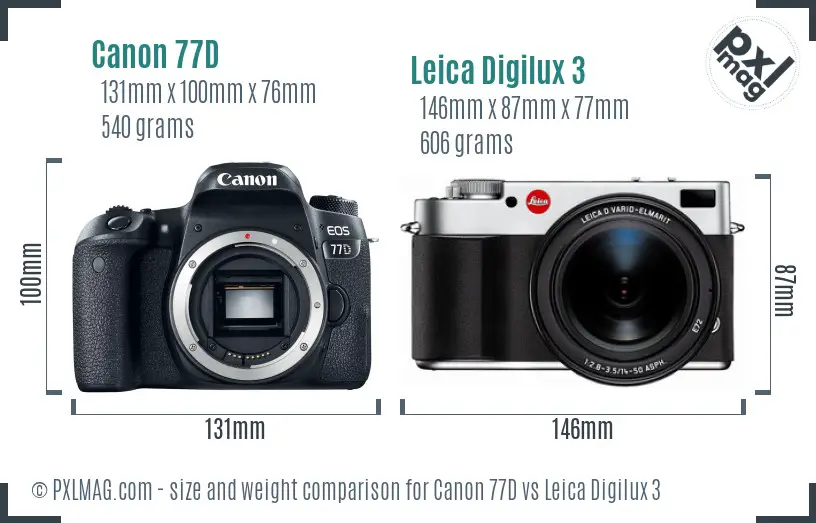Canon 77D vs Leica Digilux 3 size comparison