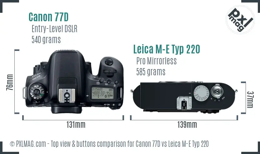 Canon 77D vs Leica M-E Typ 220 top view buttons comparison