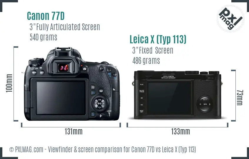 Canon 77D vs Leica X (Typ 113) Screen and Viewfinder comparison
