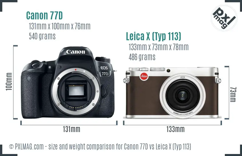 Canon 77D vs Leica X (Typ 113) size comparison