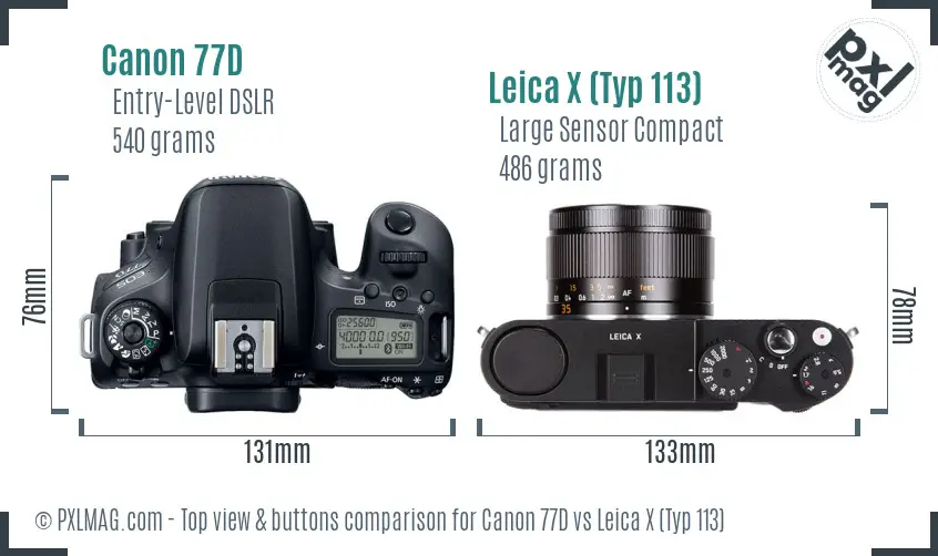 Canon 77D vs Leica X (Typ 113) top view buttons comparison