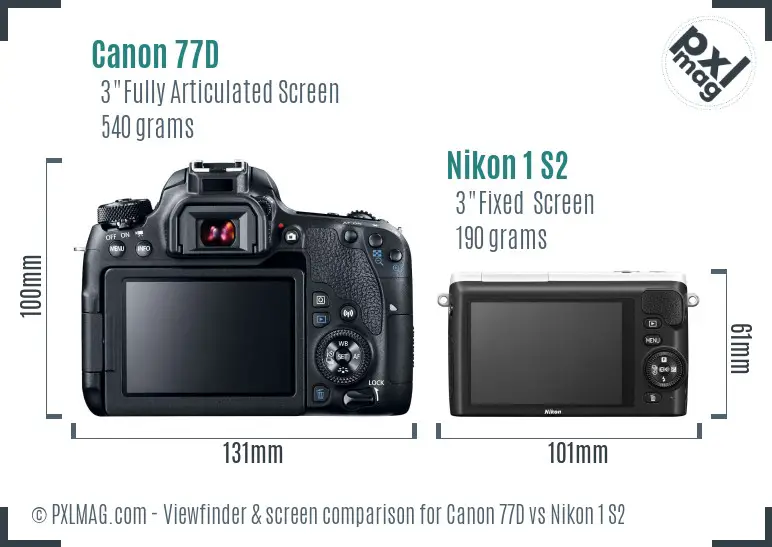 Canon 77D vs Nikon 1 S2 Screen and Viewfinder comparison