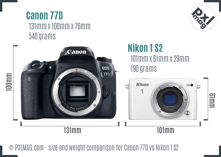 Canon 77D vs Nikon 1 S2 size comparison