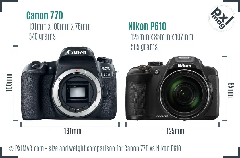 Canon 77D vs Nikon P610 size comparison