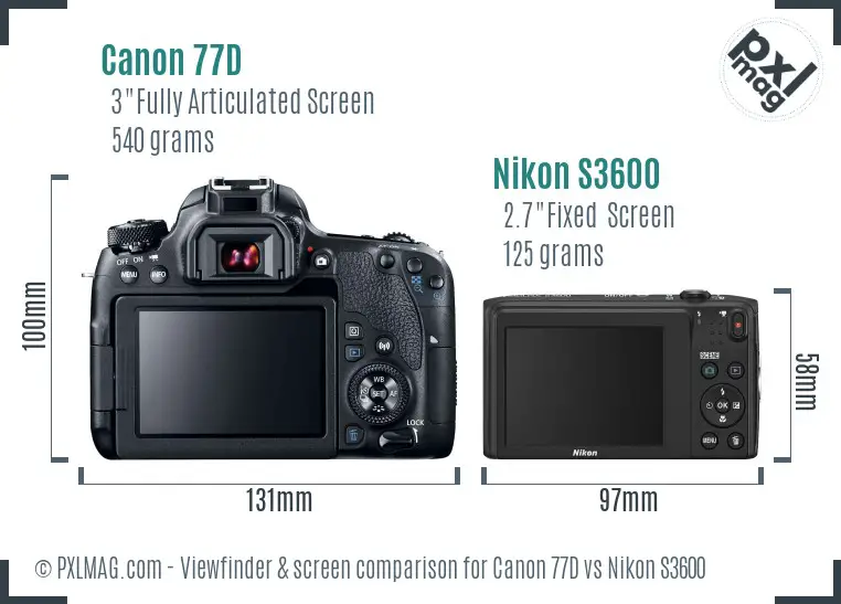 Canon 77D vs Nikon S3600 Screen and Viewfinder comparison