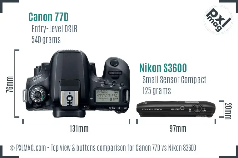 Canon 77D vs Nikon S3600 top view buttons comparison