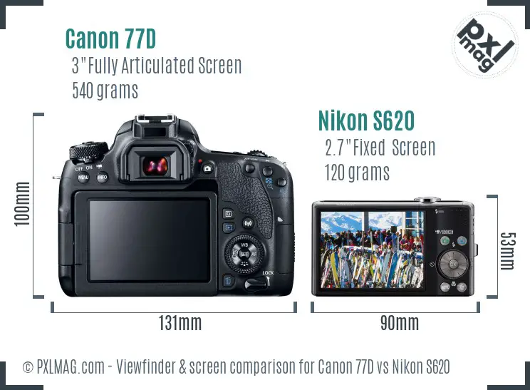 Canon 77D vs Nikon S620 Screen and Viewfinder comparison