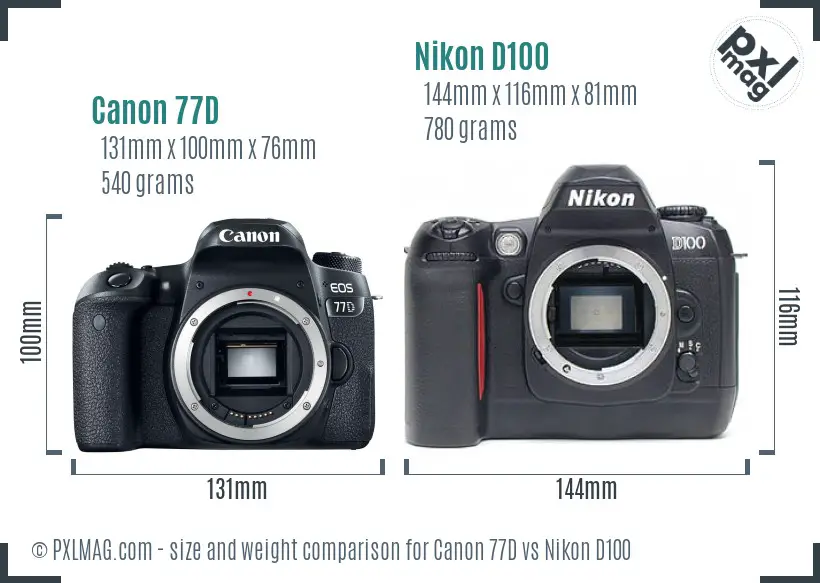 Canon 77D vs Nikon D100 size comparison Canon 77D vs Nikon D100 size comparison