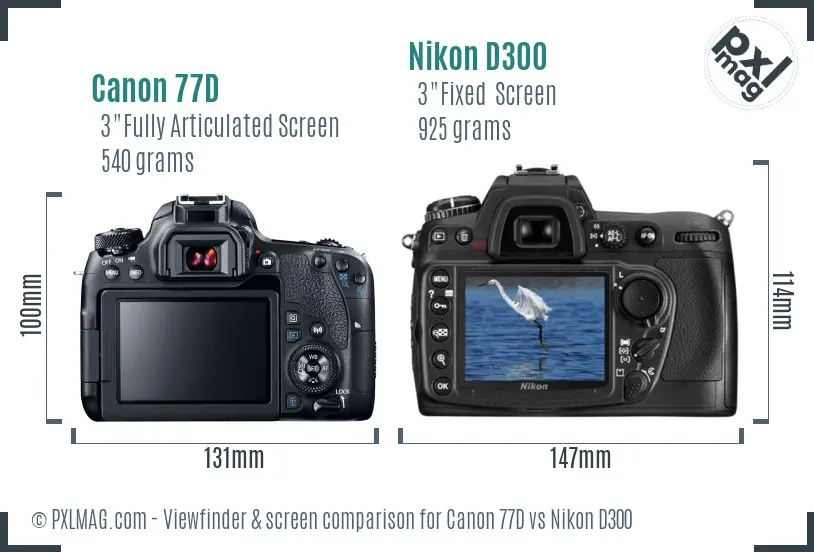 Canon 77D vs Nikon D300 Screen and Viewfinder comparison