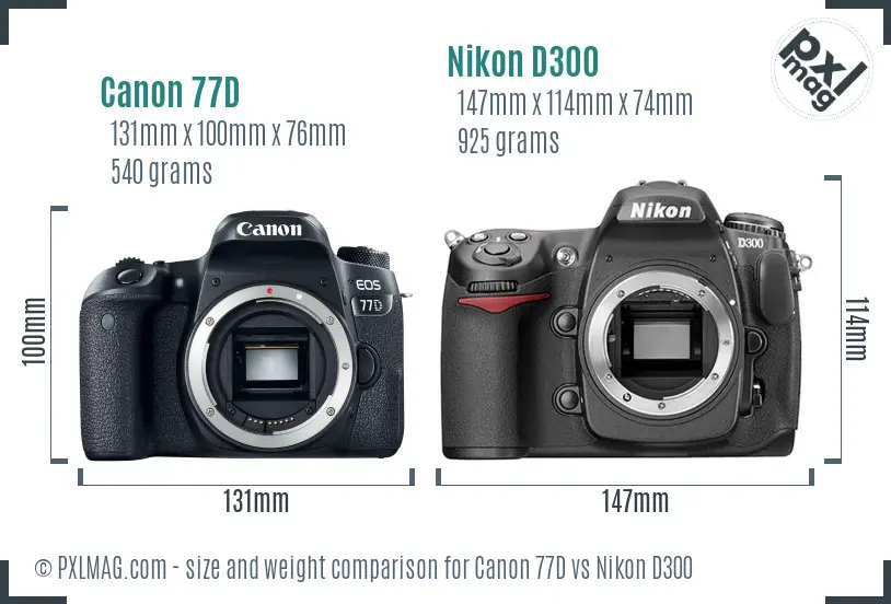 Canon 77D vs Nikon D300 size comparison