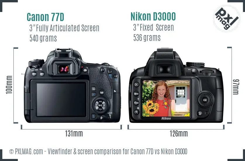 Canon 77D vs Nikon D3000 Screen and Viewfinder comparison